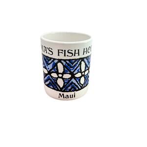 Mamas Fish House Coffee Mug Maui Hawaii Renowned Restaurant Blue White READ HTF